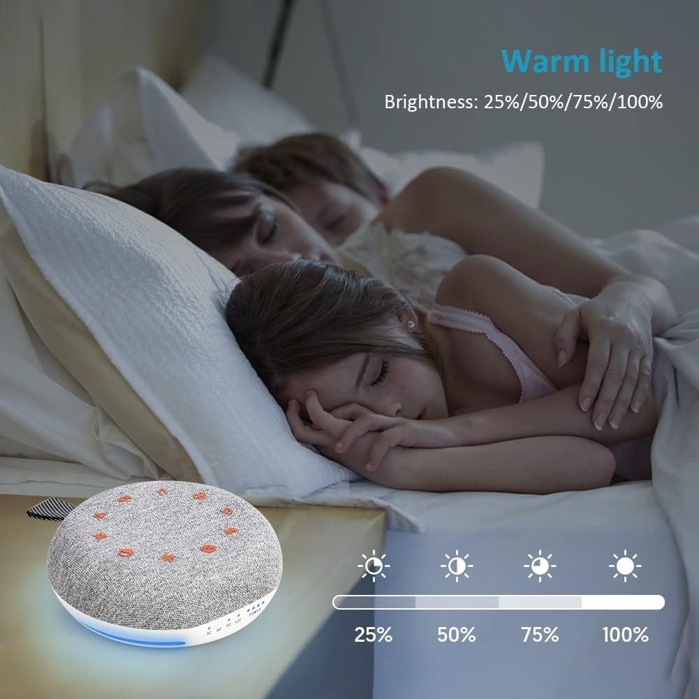 White Noise Machine, Portable Sound Machine with 40 Soothing Sounds, USB Rechargeable, Sleep Sound Timer & Night Light for Baby Kids Adults