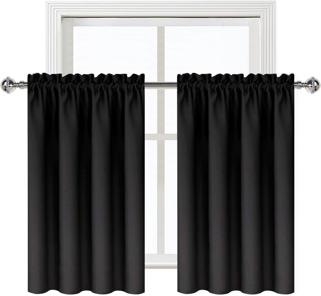 DWCN Black Short Blackout Curtains for Small Window, Thermal Insulated Energy Saving Room Darkening Curtains for Kitchen/Bedroom (W42 x…