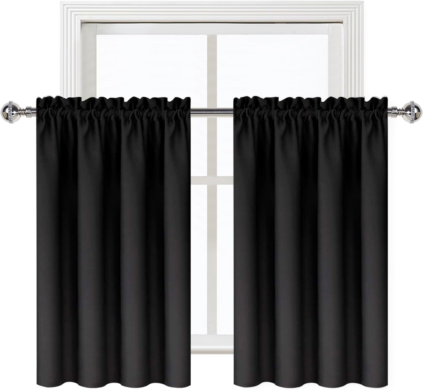 DWCN Black Short Blackout Curtains for Small Window, Thermal Insulated Energy Saving Room Darkening Curtains for Kitchen/Bedroom (W42 x…