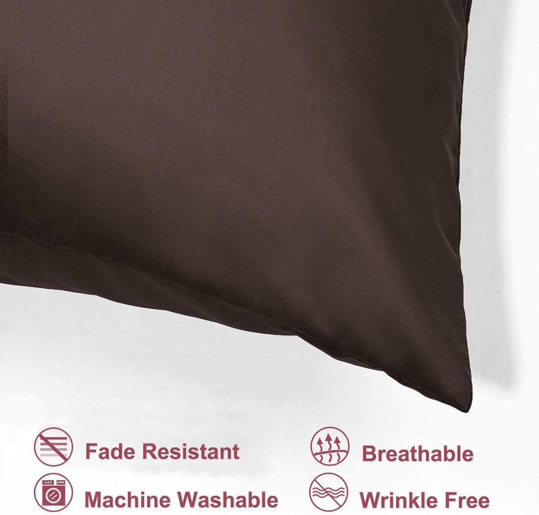 uxcell Queen Satin Pillowcase with Zipper, Super Soft and Luxury, Silky Pillow Cases Covers Set of 2, 21"x31", Brown