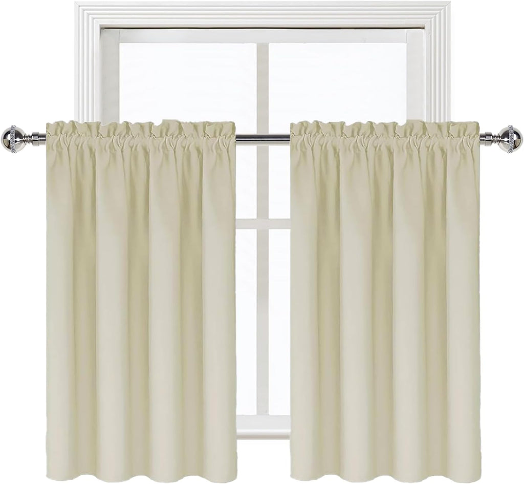 DWCN Light Beige Short Room Darkening Curtains for Kitchen/Bedroom, 42 x 36 inches Long - Energy Saving Window Drapes for Nursery with…