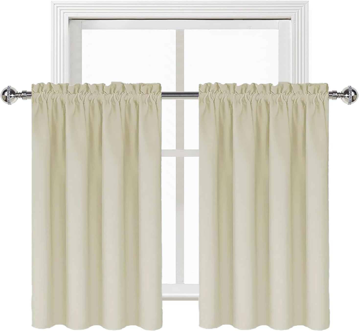 DWCN Light Beige Short Room Darkening Curtains for Kitchen/Bedroom, 42 x 36 inches Long - Energy Saving Window Drapes for Nursery with…