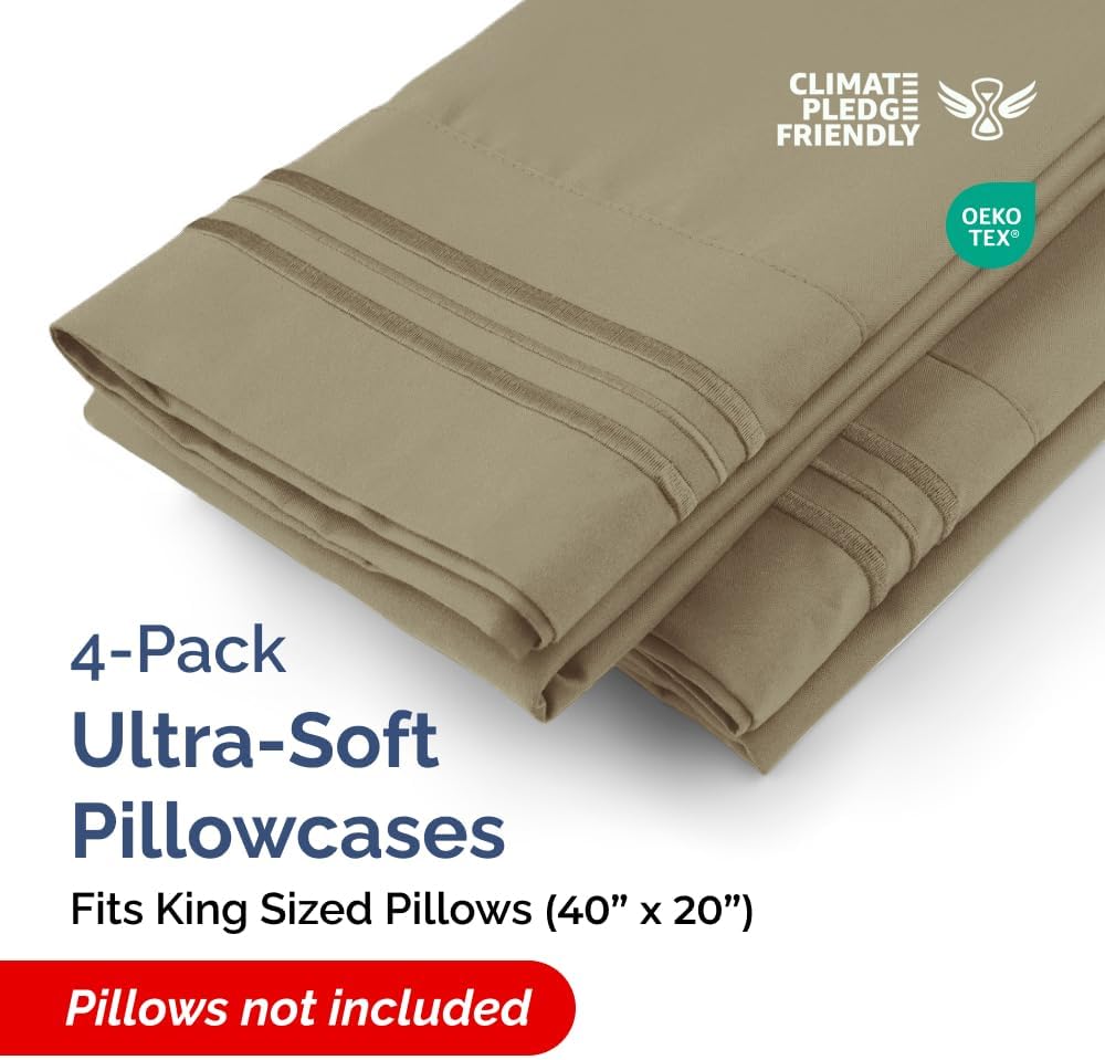 King Pillow Cases Set of 4 - Ultra Soft Hotel Quality Pillowcase Covers - Comfy, Cozy & Wrinkle Free - Shrinkage, Stain and Fade…