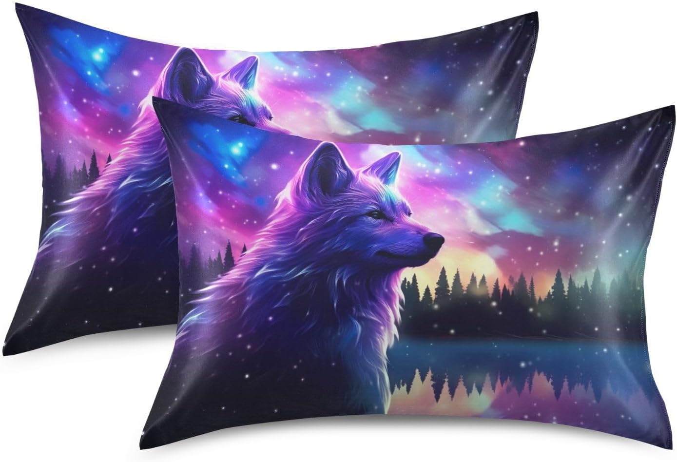 Stars Wolf Pillow Covers Silk Pillowcase for Hair and Skin Breathable Soft Satin Pillowcase Standard Size Pillow Case for Women Girls…