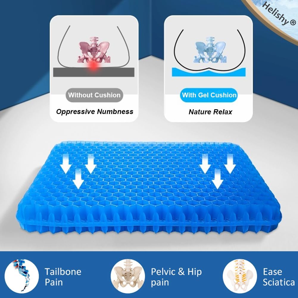 Egg Gel Seat Cushion, Breathable Gel Cushion Chair Pads with Non-Slip Cover for Home Office Car Wheelchair, Honeycomb Design Egg Seat…