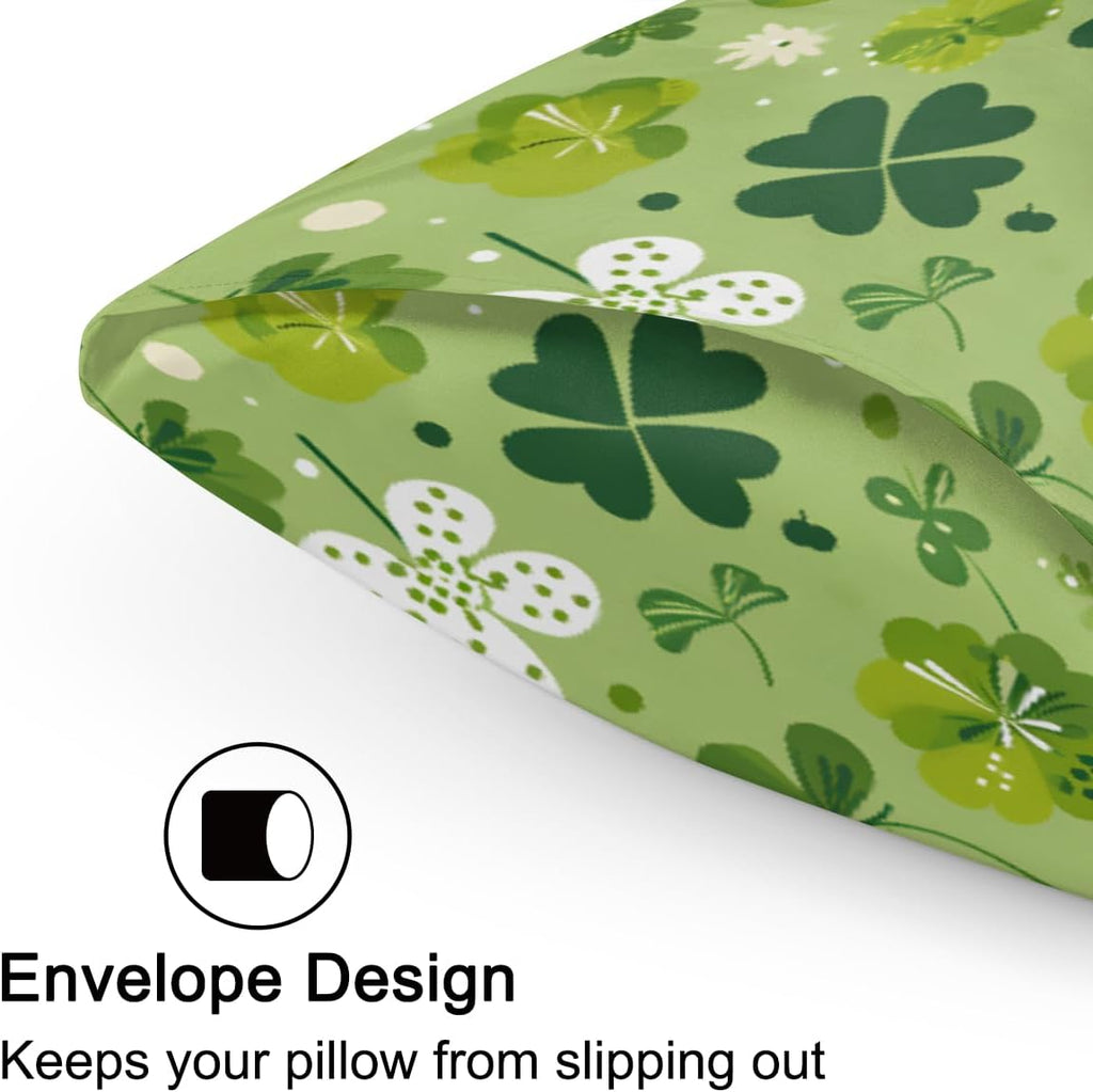 Green St. Patrick's Shamrock Satin Pillowcase for Hair and Skin Soft Silk Pillow Cases with Envelope Closure Cooling Pillow Case Slip…