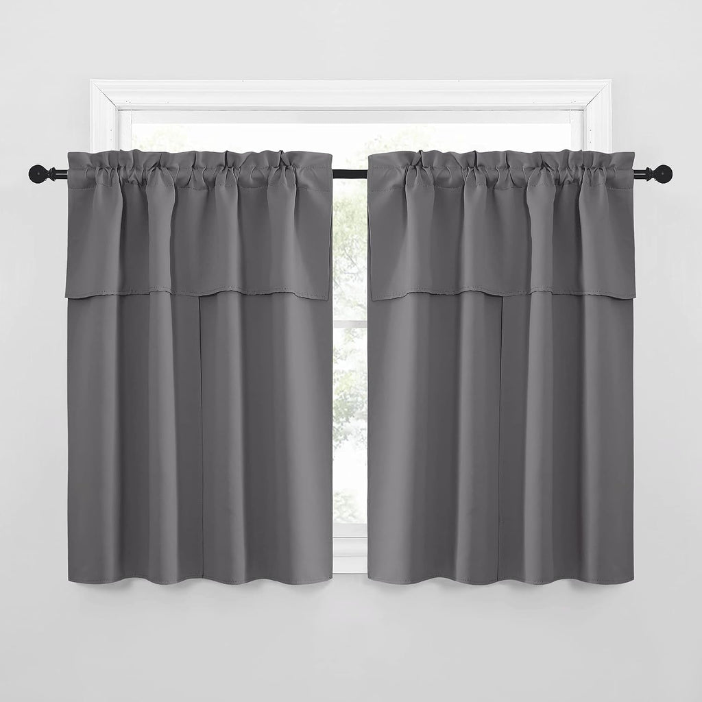 Nicetown Short Curtains with Attached Valance for Small Window, Thermal Insulated Rod Pocket Room Darkening Curtains for Living Room, 52" W…