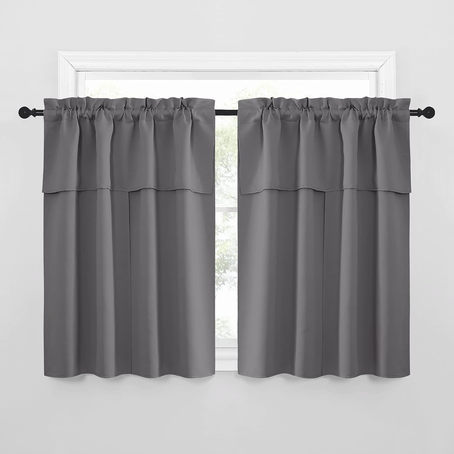 Nicetown Short Curtains with Attached Valance for Small Window, Thermal Insulated Rod Pocket Room Darkening Curtains for Living Room, 52" W…