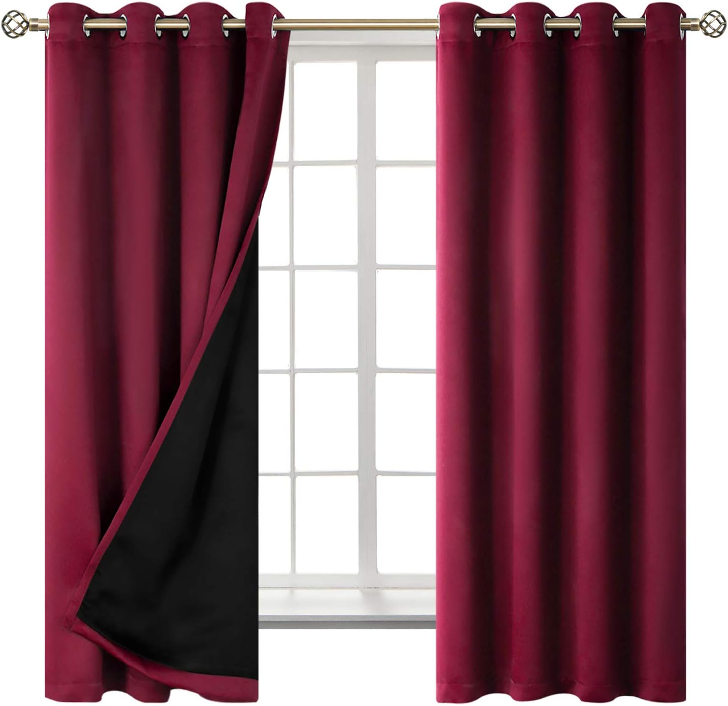 BGment Thermal Insulated 100% Blackout Curtains for Bedroom with Black Liner, Double Layer Full Room Darkening Noise Reducing Grommet Curta…