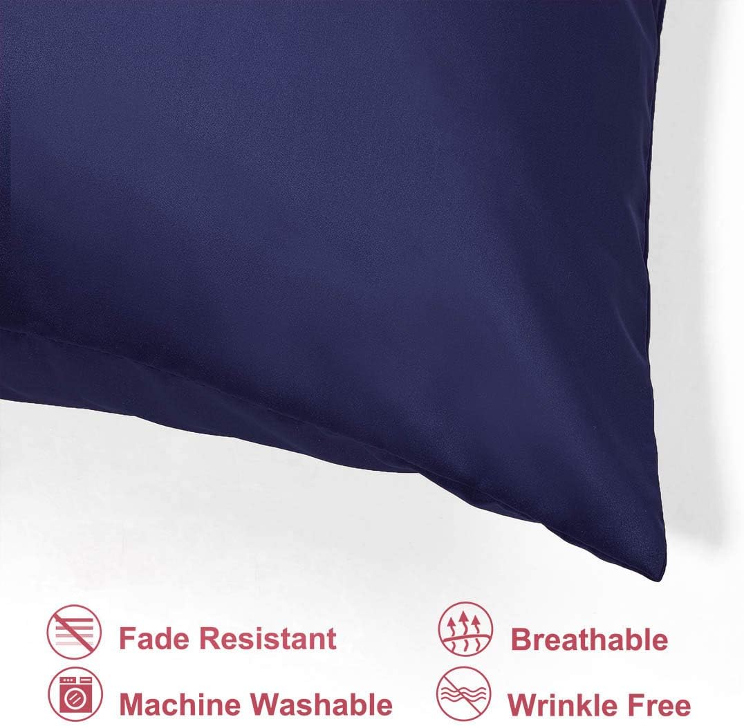uxcell Queen Satin Pillowcase with Zipper, Super Soft and Luxury, Silky Pillow Cases Covers Set of 2, 21"x31", Navy
