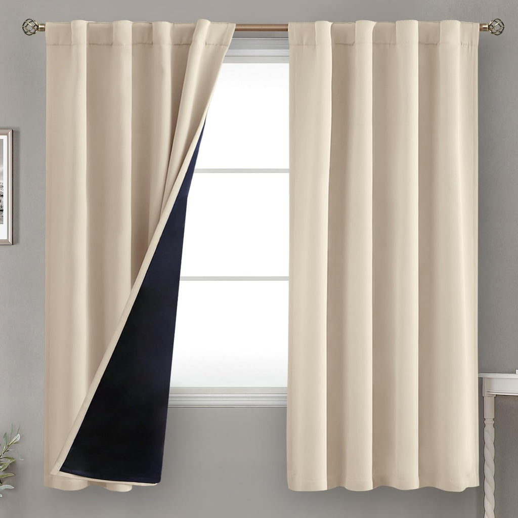 BGment Champagne Blackout Curtains 63 Inch Length with Thermal Insulated Liner, 100% Blackout Noise Reducing Room Darkening Rod Pocket…