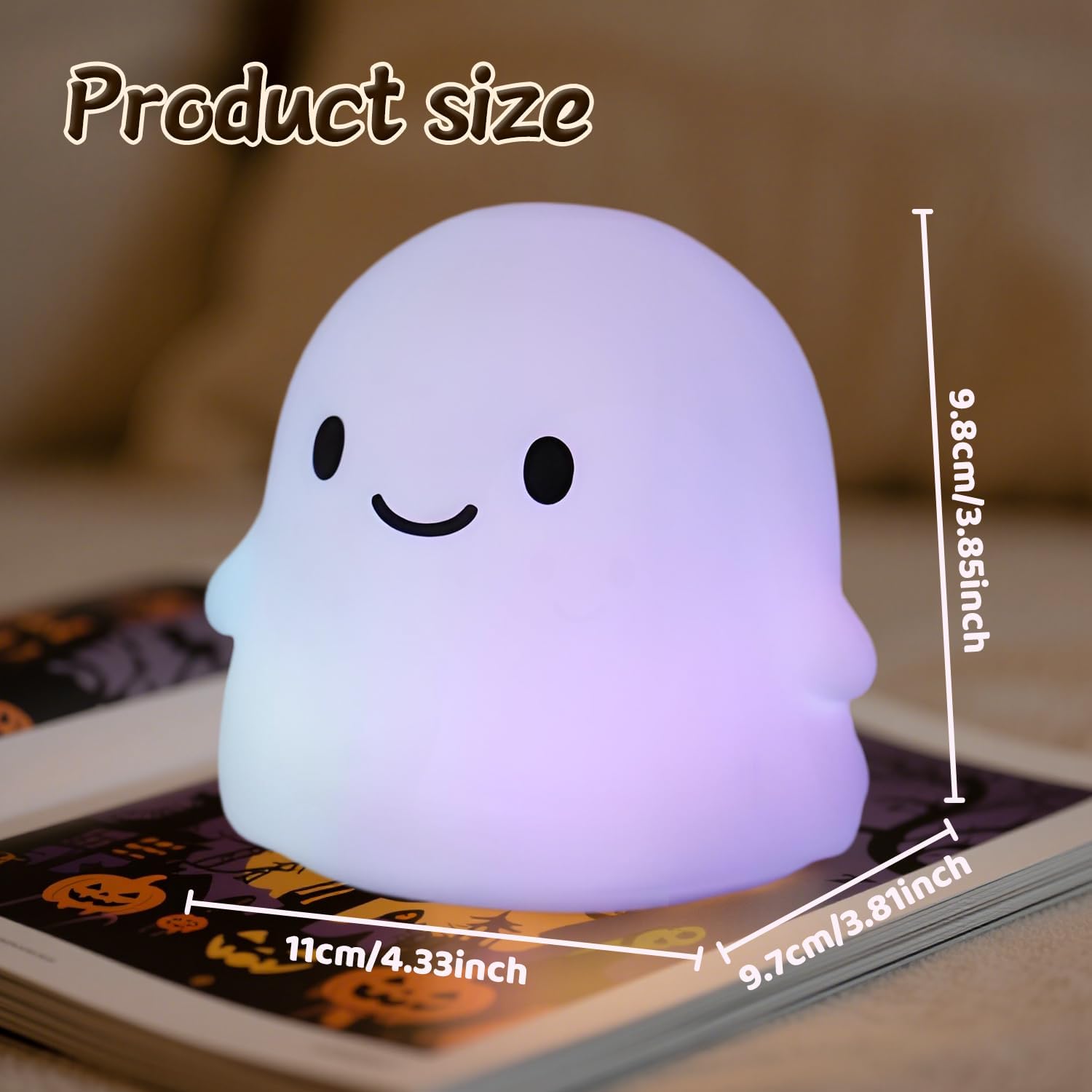 Ghost Night Light Color Changing, Cute Cloud Decor with Colors & 50Hrs, Tap Control Light Up Ghost for Kids, Rechargeable Halloween…