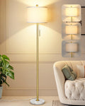 Qingmiao 【Upgraded】 Dimmable Gold Floor Lamps for Living Room, 63in Modern Standing Lamp with Marble Base, Tall Pole Light with White…