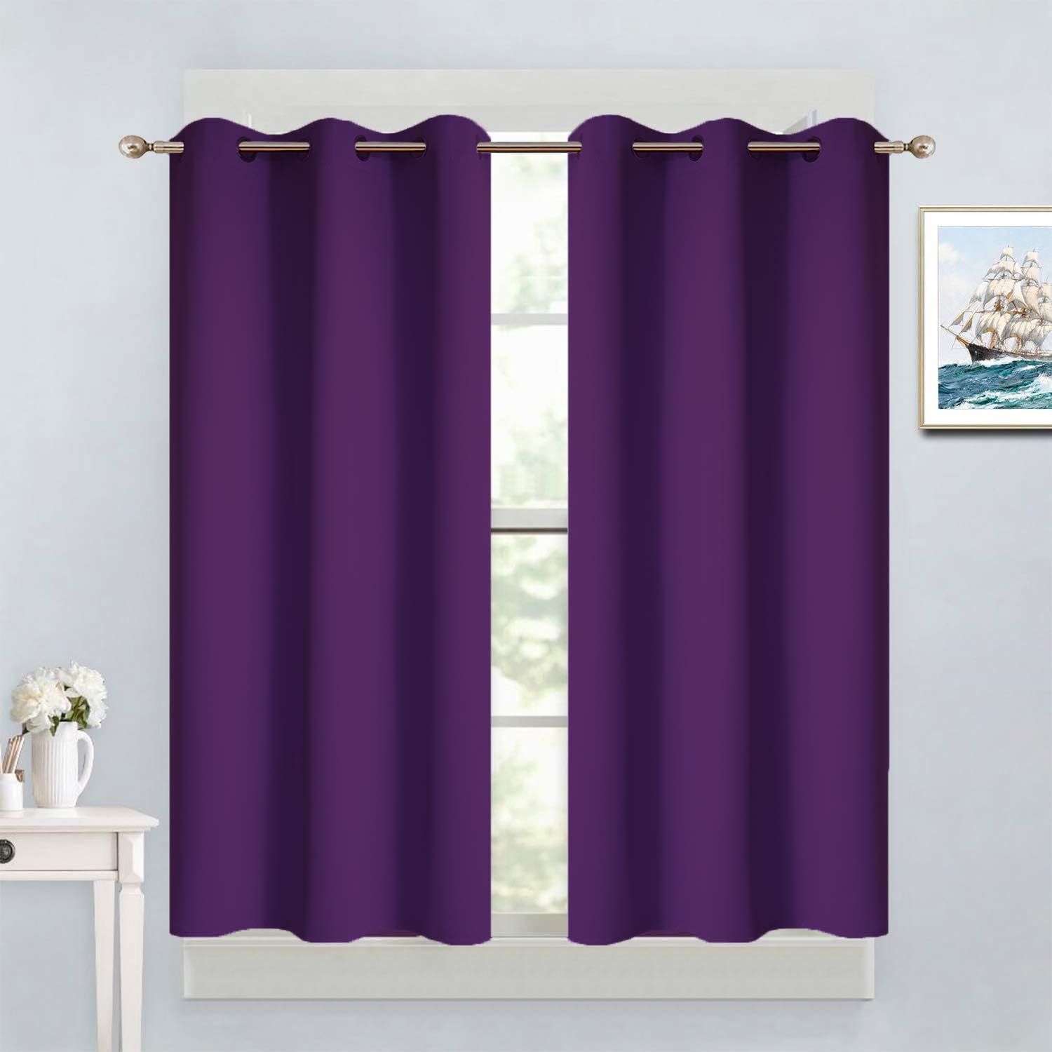 Yakamok Blackout Curtains Room Darkening Thermal Insulated Grommet top Window Curtains for Living Room, 38 x 45 Inch, Purple, Set of 2