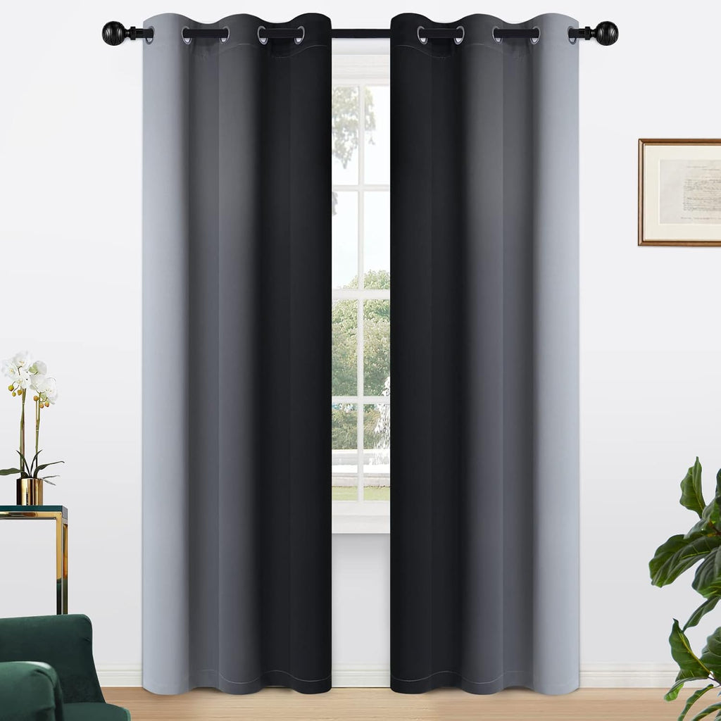 Yakamok Light Blocking Ombre Curtains, Greyish White and Black Gradient Color Curtains, Room Darkening Grommet Window Drapes for Bedroom(Bl…