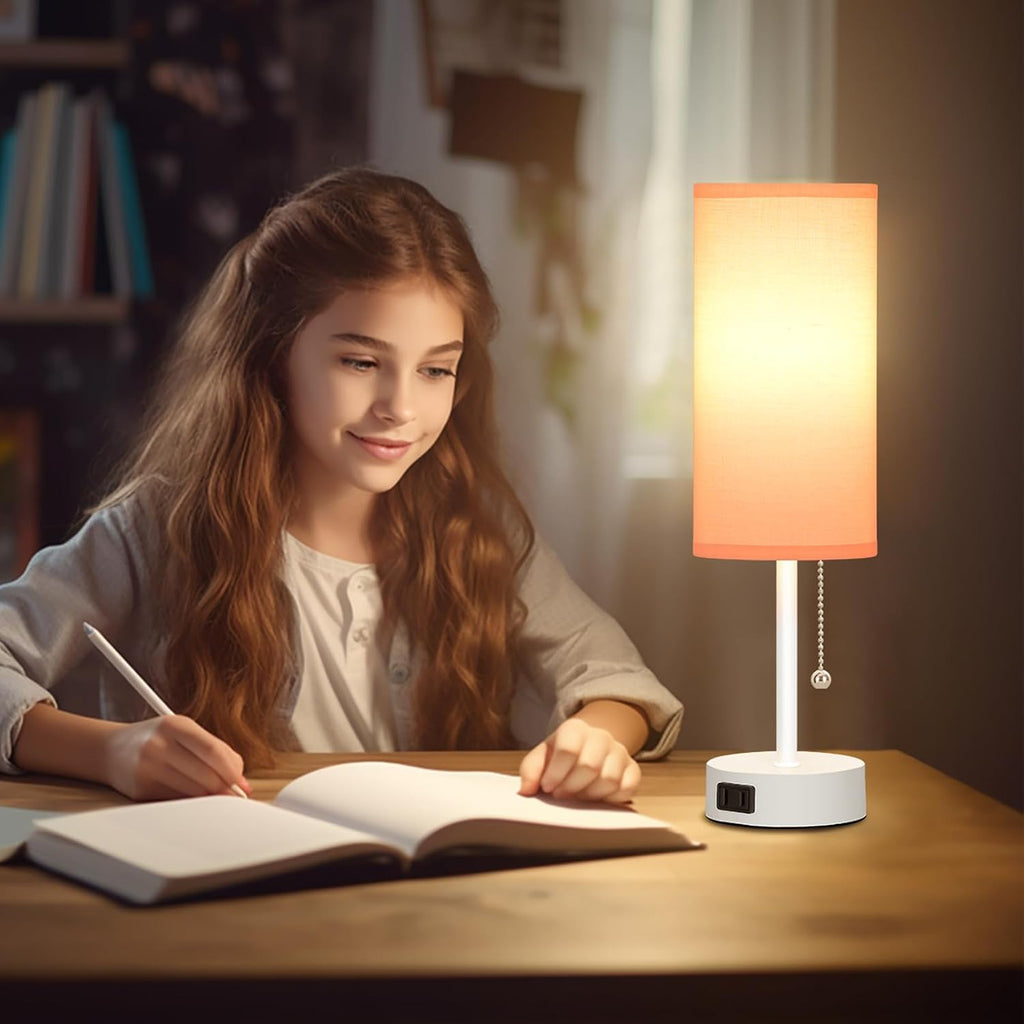 Dott Arts Table Lamp for Bedroom, 3-Color Bedside Lamps with Pull Chain, Bedroom Table Lamps for Nightstand, AC Outlet Small Lamp for…
