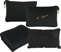 Airplane Travel Blanket with Pillow,300 GSM Soft Fleece Compact Blanket with Carry Bag, Lightweight Travel Blanket for Flights, Black
