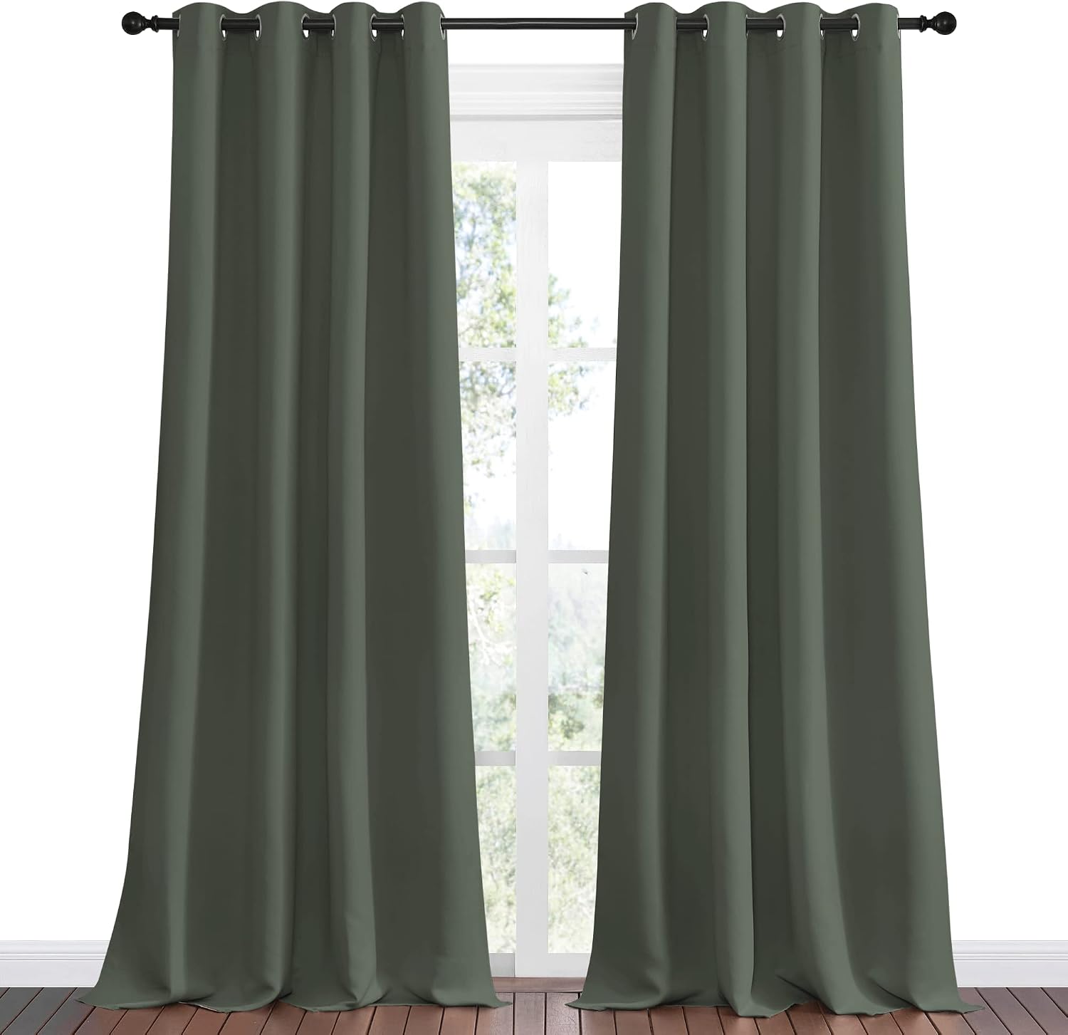 Nicetown Dark Mallard Blackout Draperies Curtains, 55 inches Wide by 102 inches Long, Pair of Grommet Top Thermal Insulated Blackout Decora…