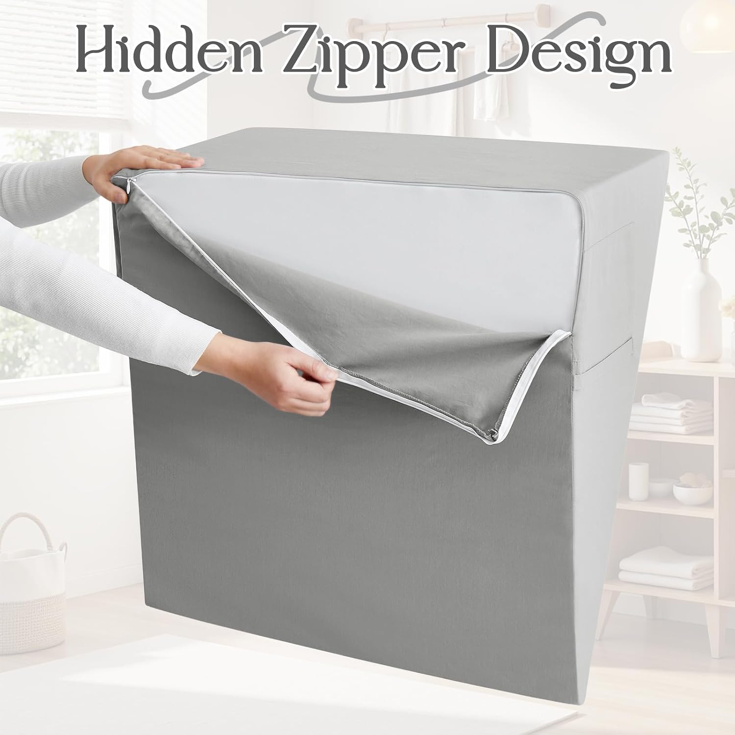 Cotton Wedge Pillow Cover for 24" x 24" x 10" Wedge Bed Pillow, Zippered Wedge Pillow Case Protector with Side Pocket, Light Grey (Pillow…