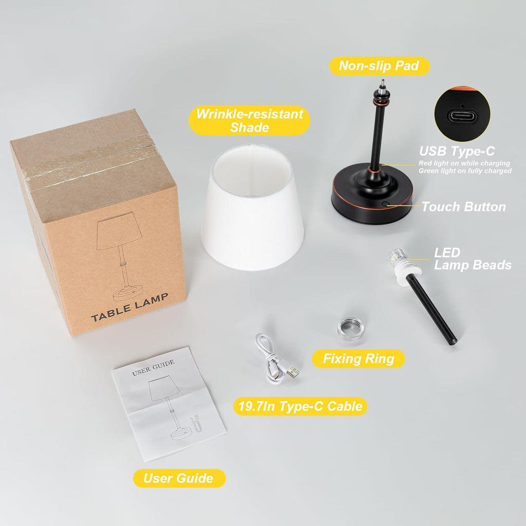 Kakanuo Rechargeable Cordless Table Lamp Antique Black - 1 Pack 4000mAh Battery Operated Lamp, 3000K Warm Light, Touch Control Stepless…