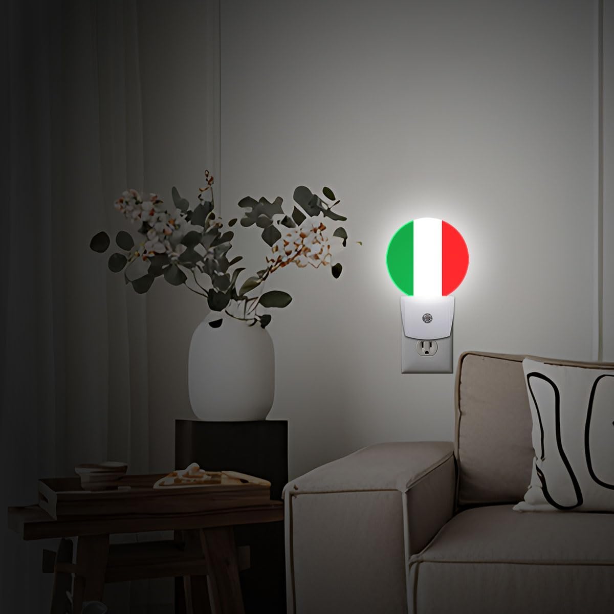 Italy Flag Night Light Auto Sensor Led Dusk to Dawn Lamp Home Decor for Men Women