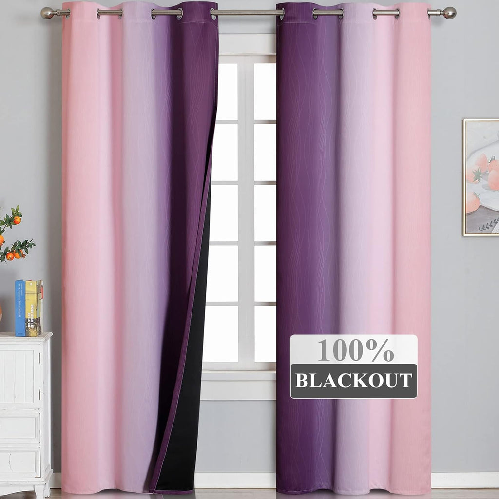 Estelartextiler Ombre Pink and Purple Blackout Curtains 84 Inches Long, Full Room Darkening Curtains for Bedroom, Completely Light Blocking…
