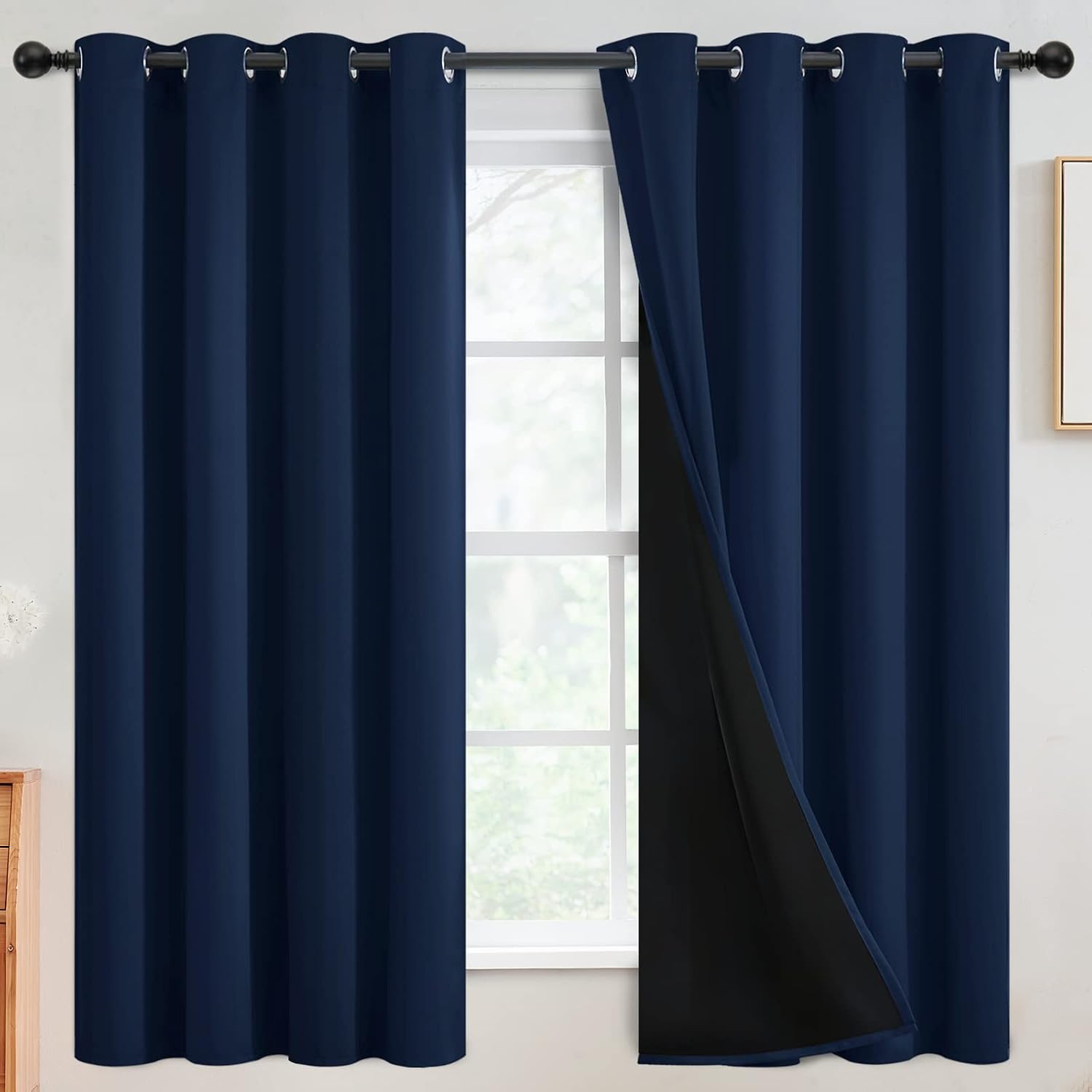 SimpleHome 100% Blackout Curtains for Bedroom, Thermal Insulated Grommet Window Drapes Room Darkening Navy Blue Curtains for Living Room wit…