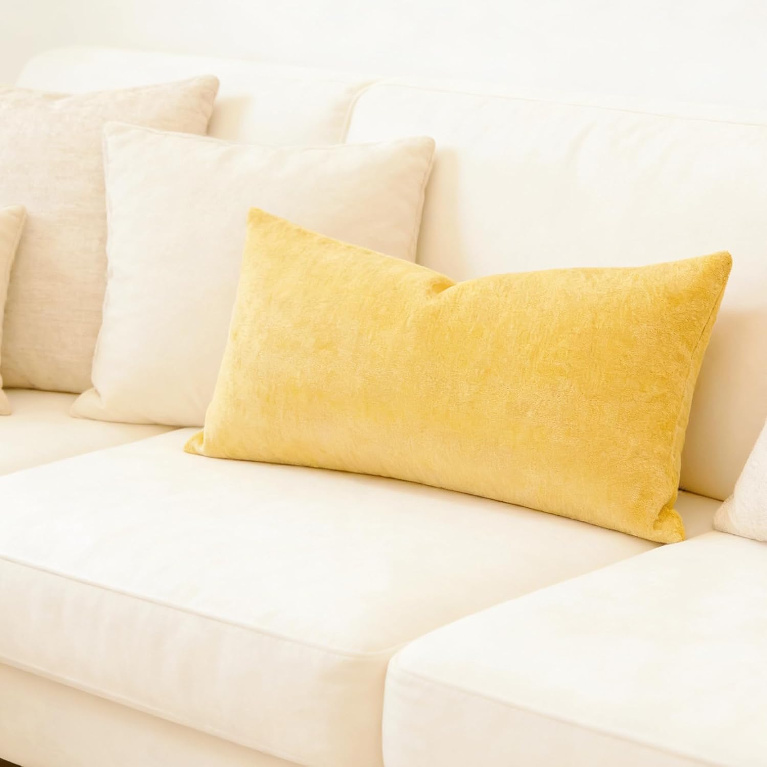 Slow Cow Chenille Rectangular Pillow Cover Pillowcase Decorative Lumbar Throw Pillow Cover for Couch Sofa 12 x 24 Inches Yellow