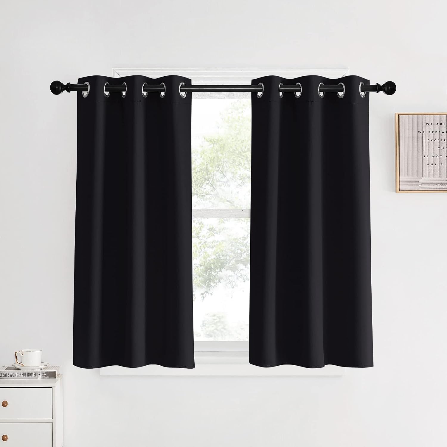 NICETOWN Blackout Bedroom Curtains for Windows 40 inch Long, Black, 2 Panels, 34 in Wide, Solid Thermal Insulated Grommet Light Reducing…