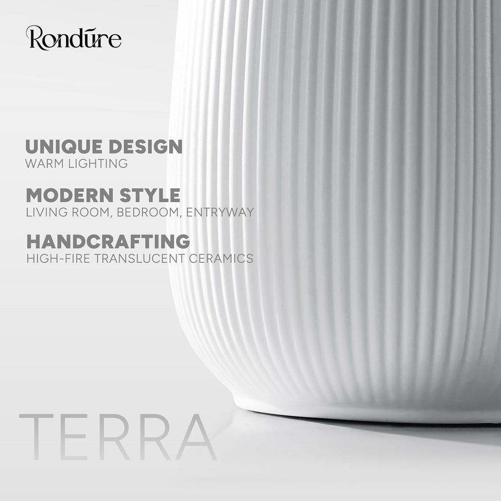 Rondure 9.5" Modern Ceramic Table Lamp, Fully Dimmable Modern Bedside Lamps for Bedroom, Living Room and Nightstand, White Translucent Cera…