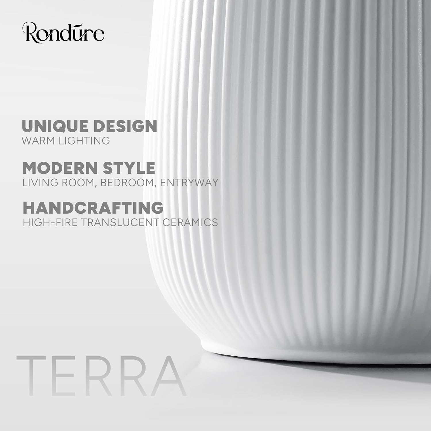 Rondure 9.5" Modern Ceramic Table Lamp, Fully Dimmable Modern Bedside Lamps for Bedroom, Living Room and Nightstand, White Translucent Cera…