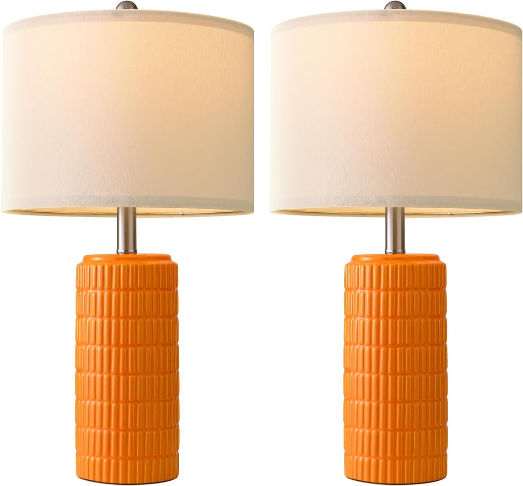 PoKat 23" Orange Table Lamps Decor for Living Room Set of 2, Modern Living Room Lamps for End Table, Ceramic Table Lamps for Bedroom…