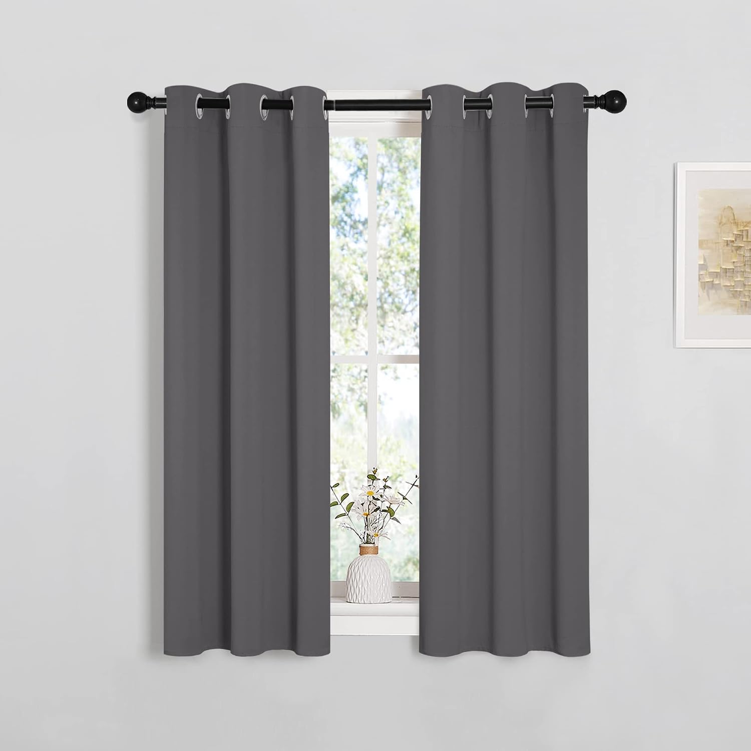 NICETOWN Grey Blackout Curtain Panels for Bedroom, 2 Panels, W29 x L40 inches, Grey, Thermal Insulated Grommet Top Blackout Kitchen…