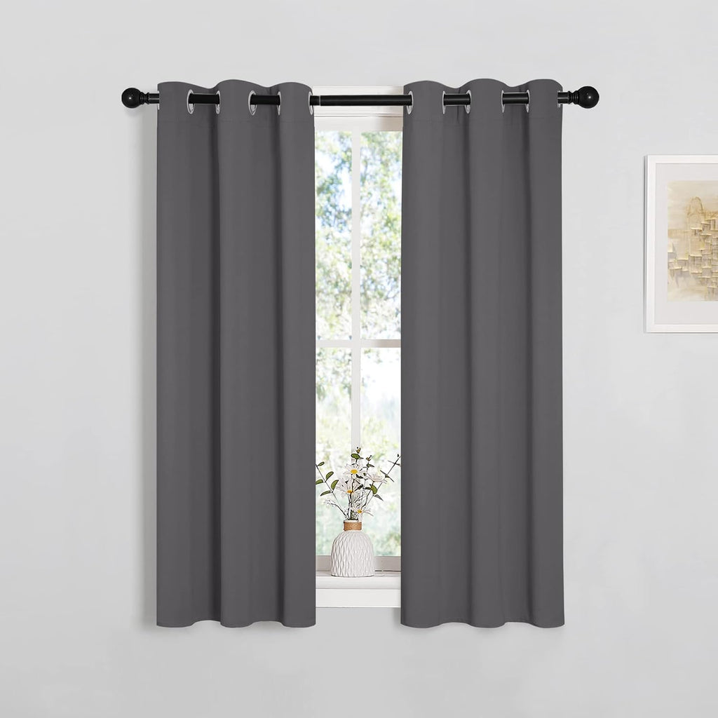 NICETOWN Grey Blackout Curtain Panels for Bedroom, Thermal Insulated Grommet Top Blackout Draperies and Drapes (2 Panels, W29 x L45…