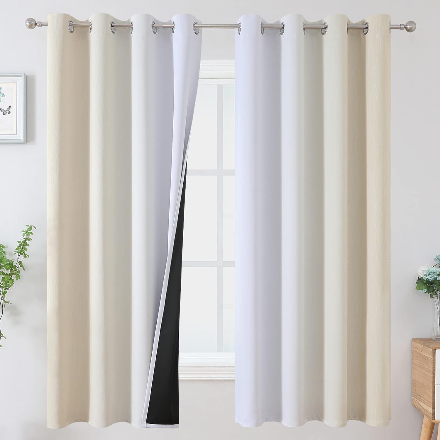 Estelartextiler Estelar Textiler Beige and Grayish White Blackout Curtains & Drapes for Bedroom, Thermal Insulated Ombre Blackout Drapes, F…