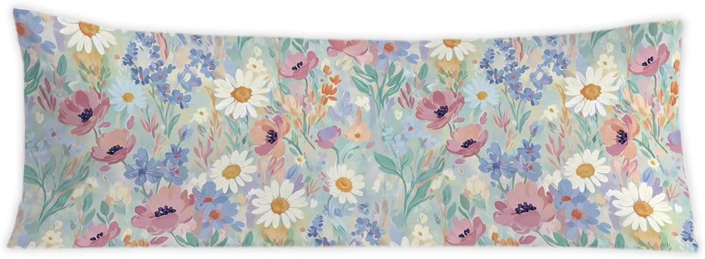 Spring Floral 20x54 Body Pillow Cover, Spring Home Room Decor, Pastel Cottagecore Botanical Wildflower Decorative Long Body Pillow Cases…