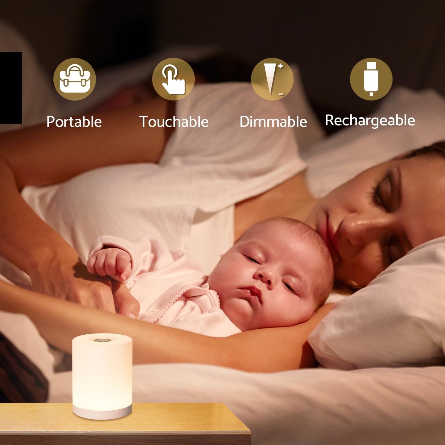 DAZZY DOT Touch Night Light for Baby Nursery, Small Cordless Lamp, Dimmable Portable Rechargeable Battery Operated Night Light, Wireless…