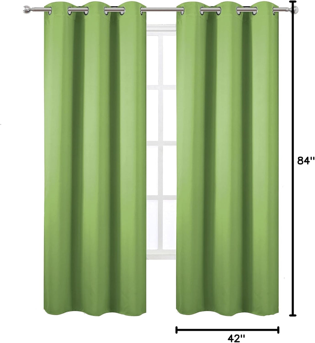 Lemomo Light Green Blackout Curtains/42 x 84 Inch/Set of Two Panels Grommet Bedroom Curtains 84 Inch Green