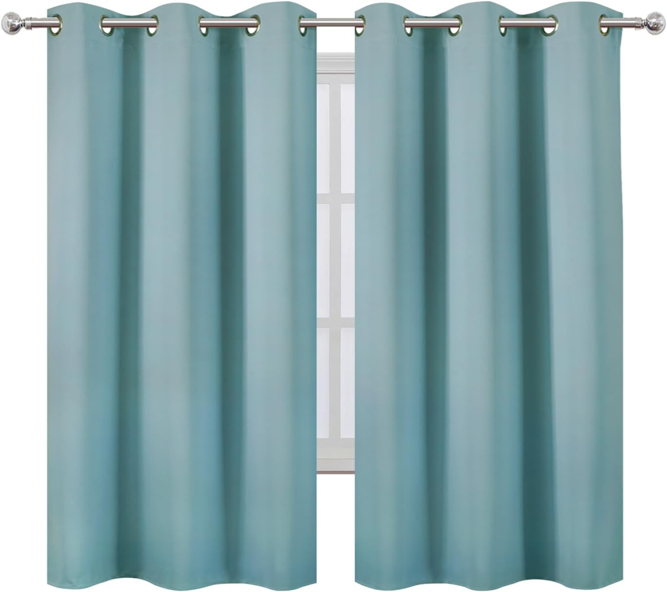 Lemomo Blackout Curtains 42 x 63 inch/Stone Blue Curtains Set of 2 Panels/Thermal Insulated Room Darkening Bedroom Curtains 63 inch Blue
