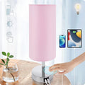 Yarra-Decor Bedside Lamp with USB Port - Touch Control Table Lamp for Bedroom 3 Way Dimmable Nightstand Lamp with Round Pink Fabric Shade…