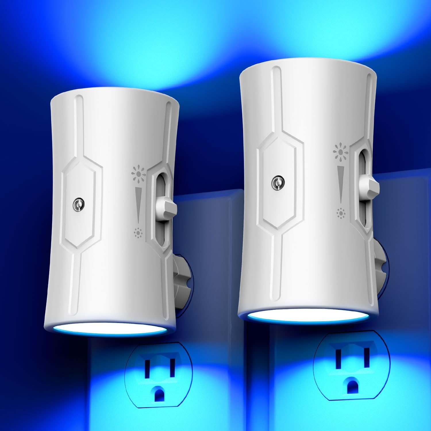 Fesnne Night Light, LED Night Lights Plug into Wall 2 Pack Blue 0-100LM Adjustable Brightness Light Sensor Plug in Night Light for Hallway,…