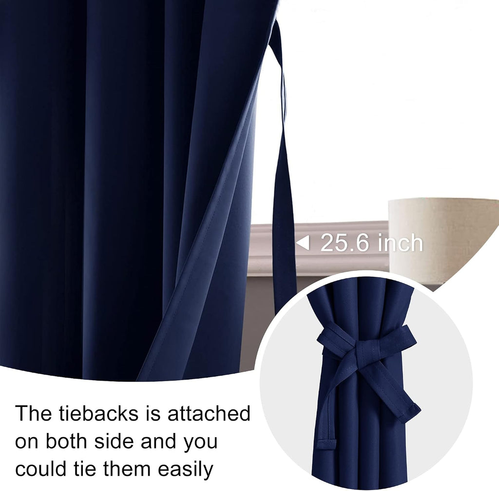 Jiuzhen Blackout Curtains for Bedroom - Thermal Insulated Room Darkening Rod Pocket Curtains for Living Room, Set of 2 Panels with Tiebacks…