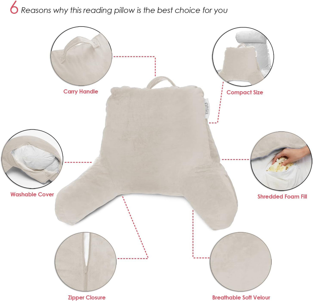 Nestl Reading Pillow with Shredded Memory Foam, Designed for Sitting Up in Bed and Couch, Back and Arms Adjustable Support for Adult &…
