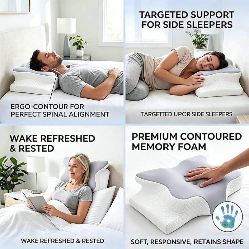 WKEFF Cooling Neck Support Pillow, Adjustable Cervical Memory Foam for, Odorless Ergonomic Orthopedic Bed Pillows for Side Back Sto…