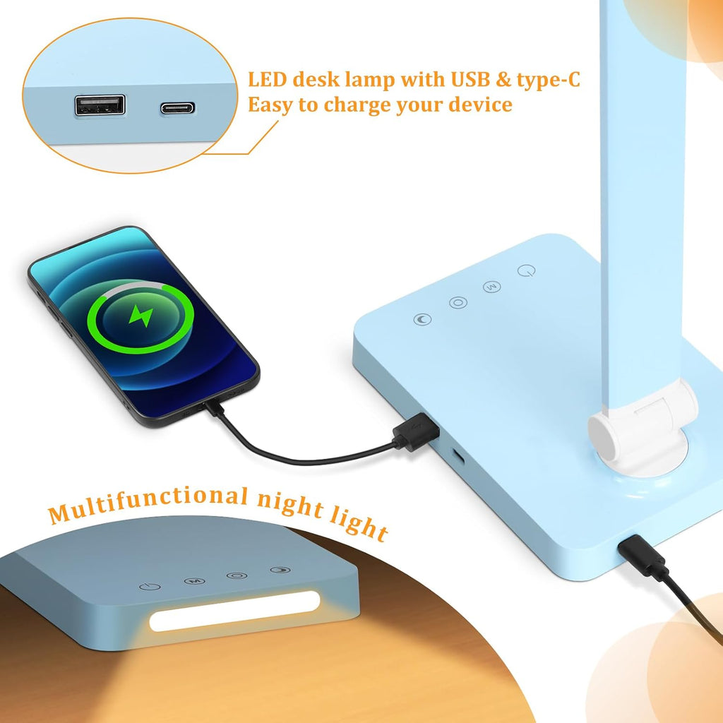 LED Desk Lamp with USB Ports, Touch Desk Lamps for Home Office with 5 Color Modes,3 Brightness Desk Light with Small Night Light, Reading…