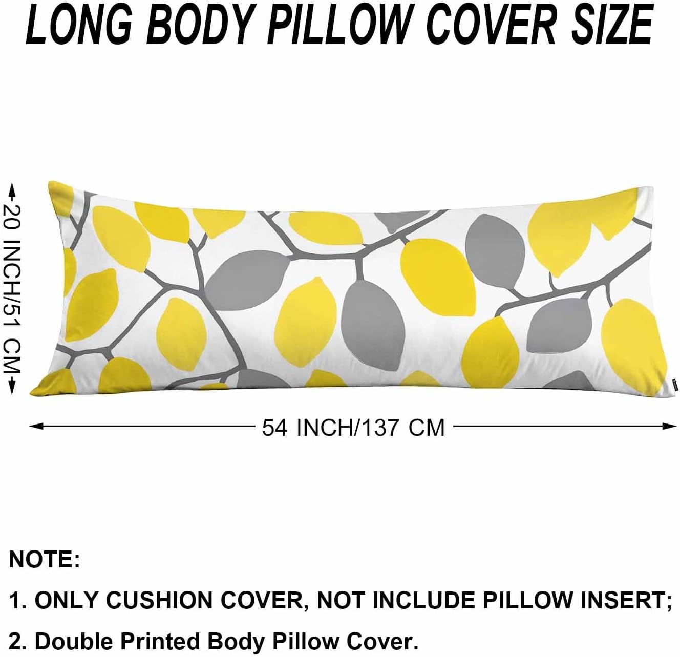 Lemon Rectangle Body Pillow Covers Lemon Tree Branch 20"X54" Couch Body Pillow Pillowcase Decorative Home Body Pillows Bed Pillow Cushion…