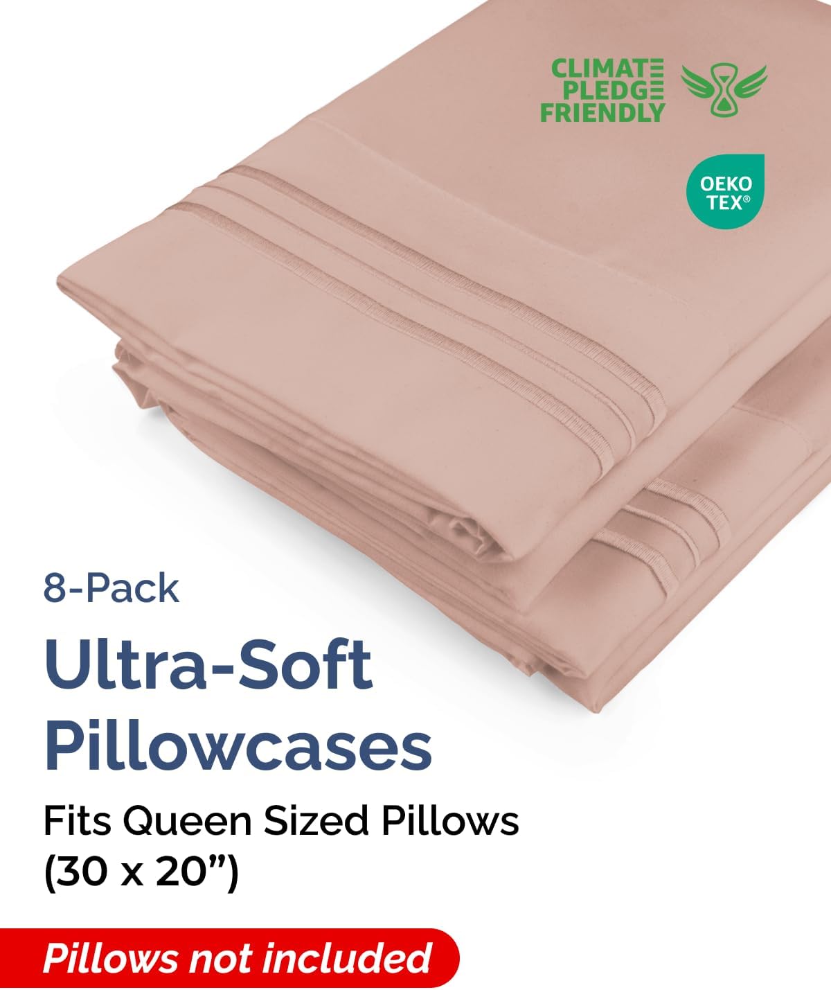 Queen Pillow Cases Set of 8 - Ultra Soft Hotel Quality Pillowcase Covers - Comfy, Cozy & Wrinkle Free - Shrink, Stain & Fade Resistant…