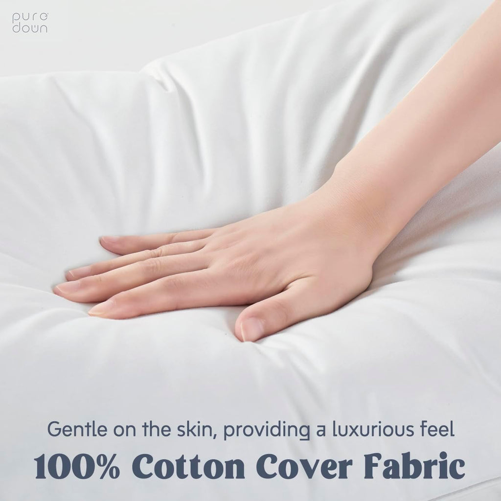 puredown® Goose Feather Down Pillows, Gusseted Bed Pillows for Sleeping 100% Cotton Cover, Set of 2 Standard Size
