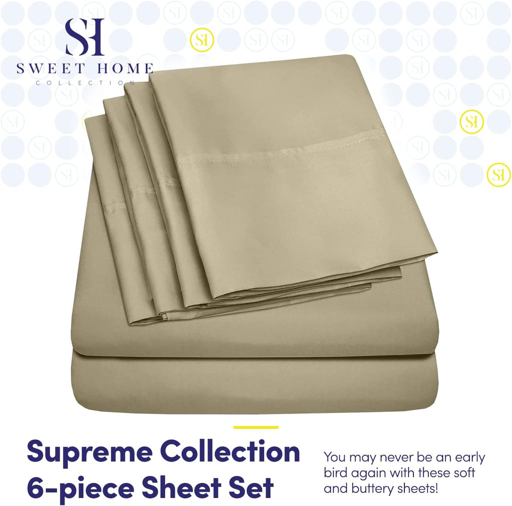 Cal King Size Bed Sheets - 6 Piece 1500 Supreme Collection Fine Brushed Microfiber Deep Pocket California King Sheet Set Bedding - 2…