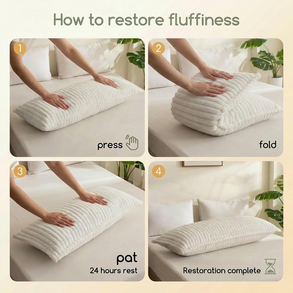 Zhlloucm Luxurious Faux Fur Full Body Pillow for Adults, Shredded Memory Foam Body Pillows for Side Sleeper & Pregnancy, 20x54 Inch Fluffy L…